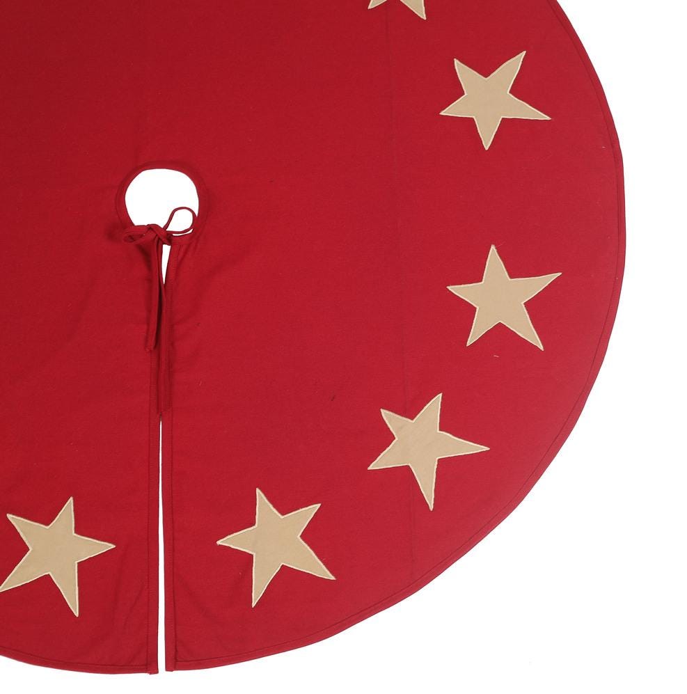 Christmas tree skirt Cotton Sturdy red Duck Fabric & beige Star Appliqued Embroidered by HOME HEART Brands