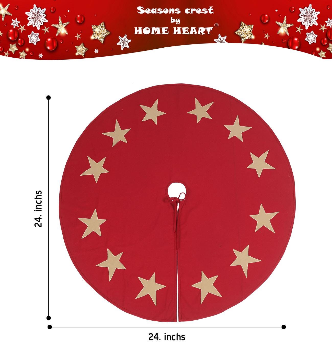 Christmas tree skirt Cotton Sturdy red Duck Fabric & beige Star Appliqued Embroidered by HOME HEART Brands