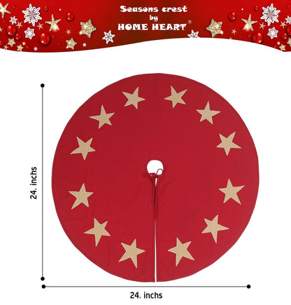 Christmas tree skirt Cotton Sturdy red Duck Fabric & beige Star Appliqued Embroidered by HOME HEART Brands