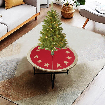 Christmas tree skirt Cotton Sturdy red Duck Fabric & beige Star Appliqued Embroidered by HOME HEART Brands