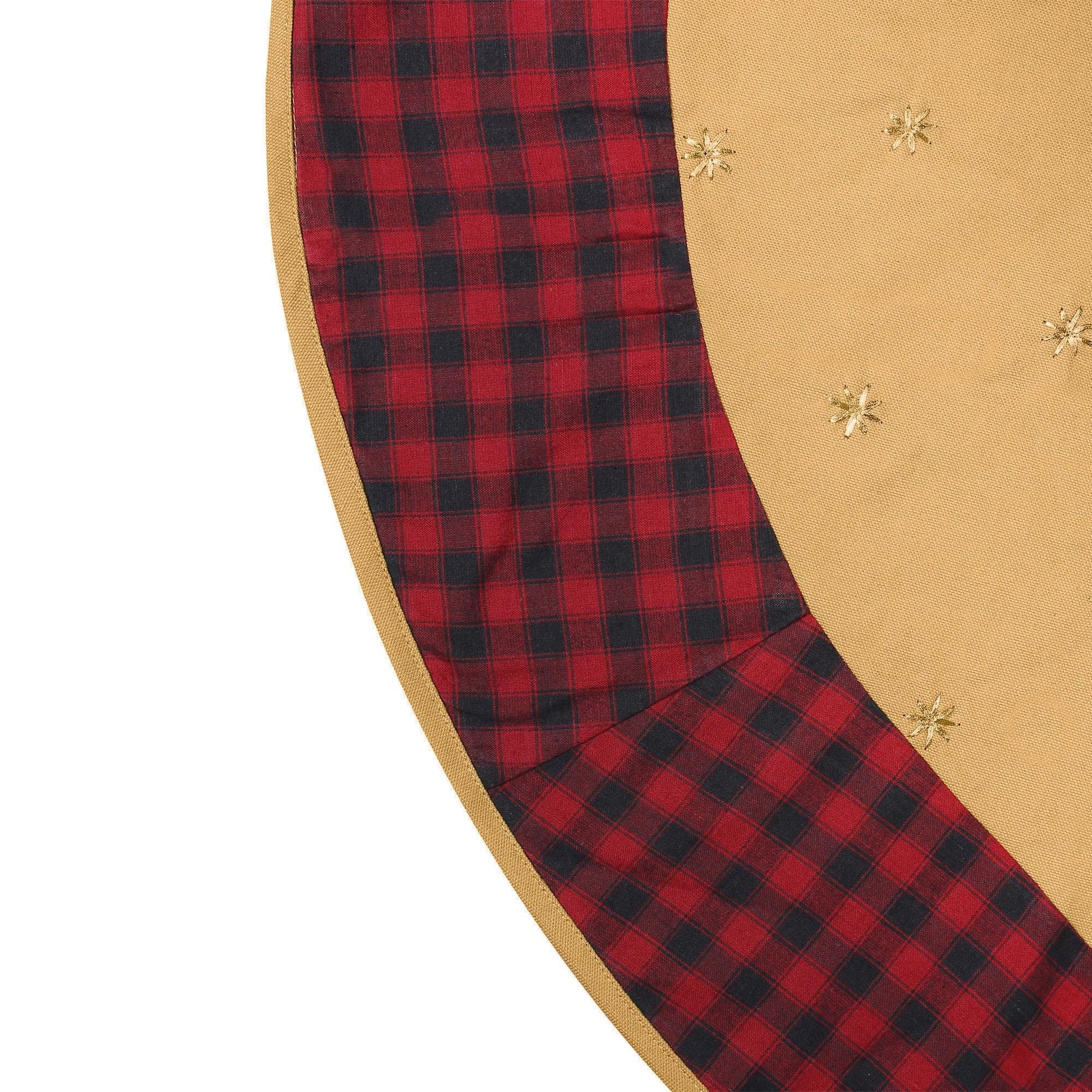 Christmas tree skirt Cotton Sturdy beige Duck Fabric & red black plaid border with star stitch jari hand Embroidered by HOME HEART Brands