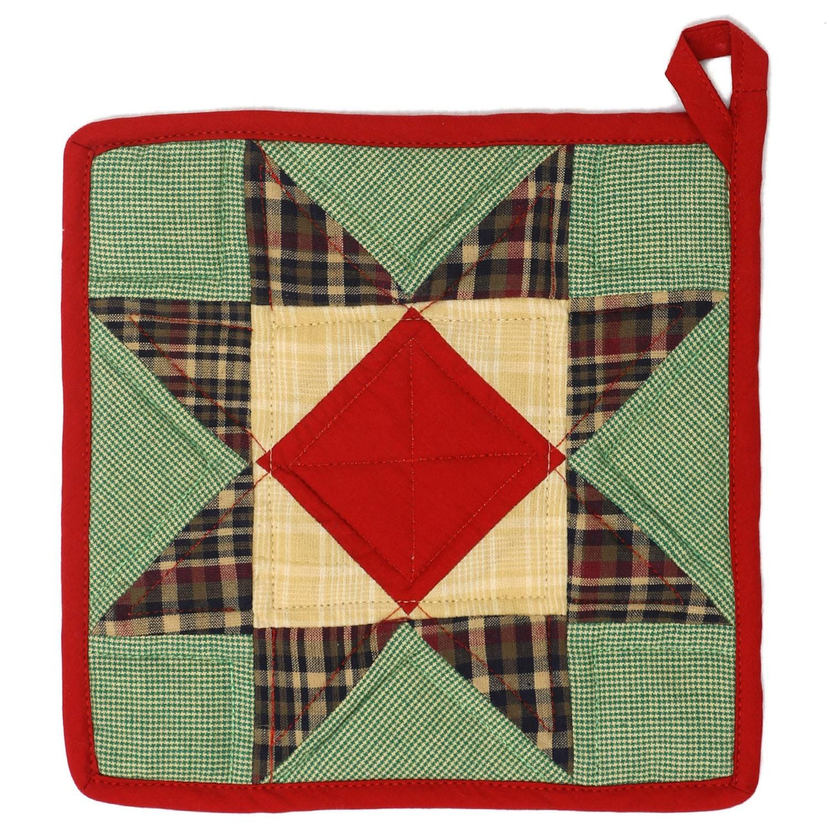 Christmas Quilted Pot Holder/Table topper/hot pads/placemat patchwork Country rising star 9"x9" by HOME HEART Brands( Made in India)