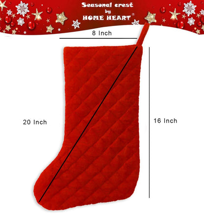 Christmas stocking hand made machine quilted Traditional red velvet thick(16 inc tall)Christmas stocking by HOME HEART Brands(Made in India)