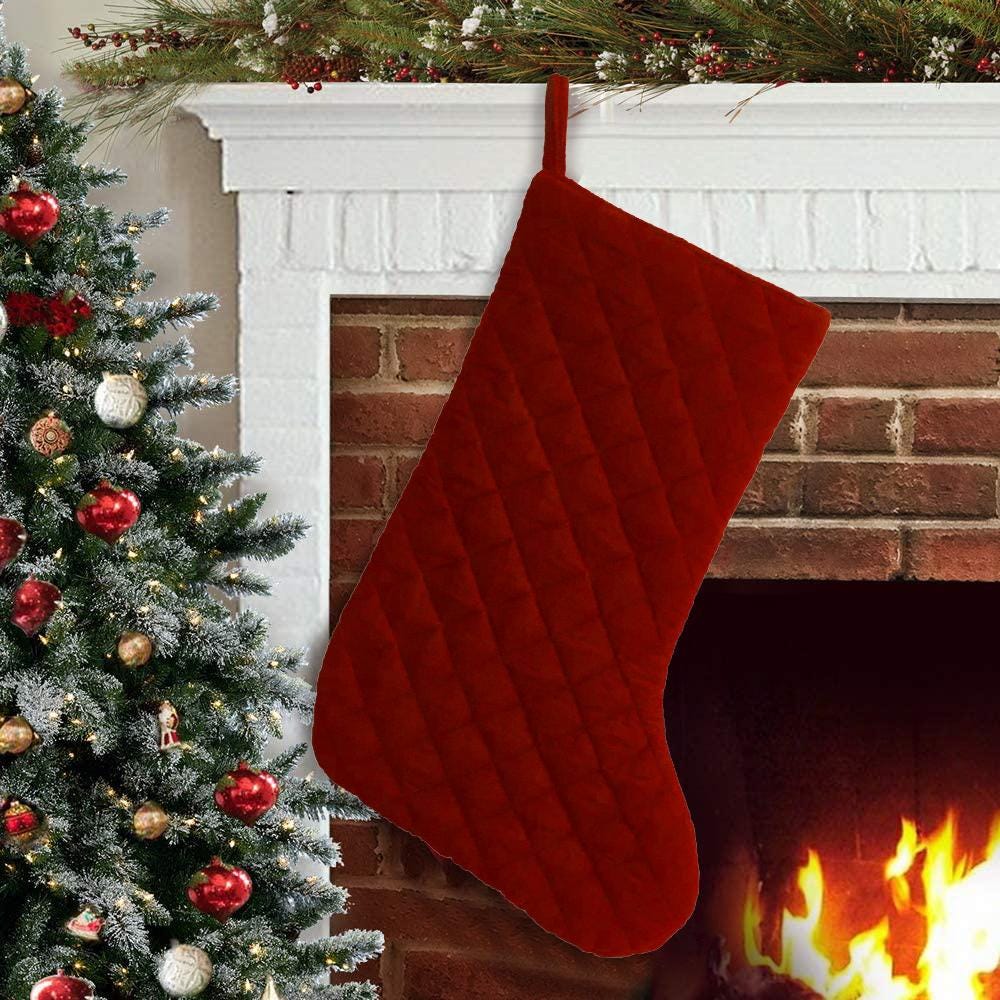 Christmas stocking hand made machine quilted burgundy velvet thick(16 inc tall) traditional stocking by HOME HEART Brands(Made in India)