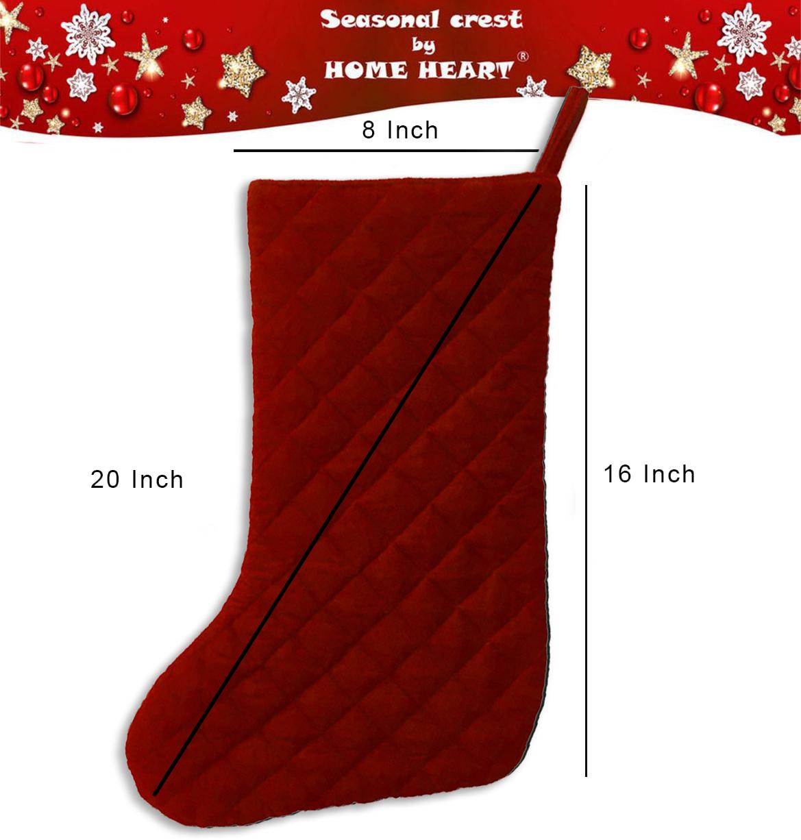 Christmas stocking hand made machine quilted burgundy velvet thick(16 inc tall) traditional stocking by HOME HEART Brands(Made in India)