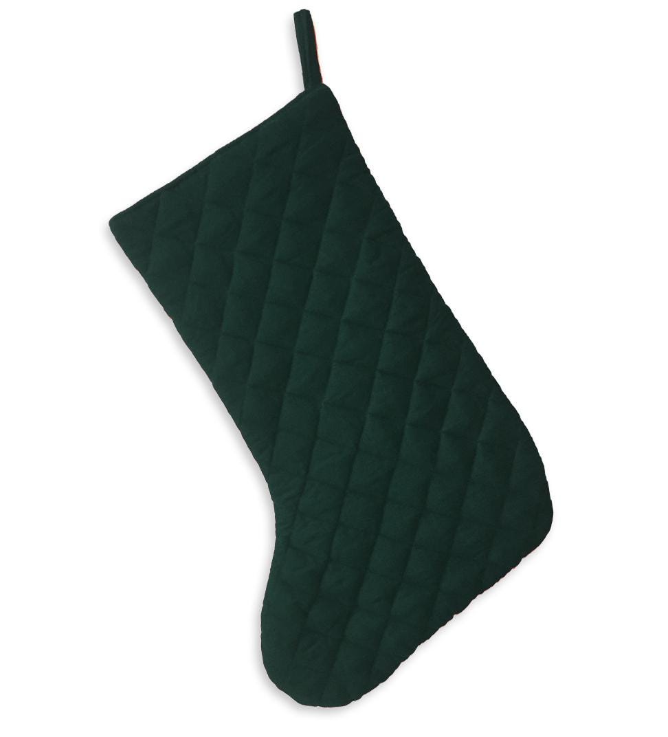 Christmas stocking hand made machine quilted bottle green velvet thick(16 inc tall) traditional stocking by HOME HEART Brands(Made in India)