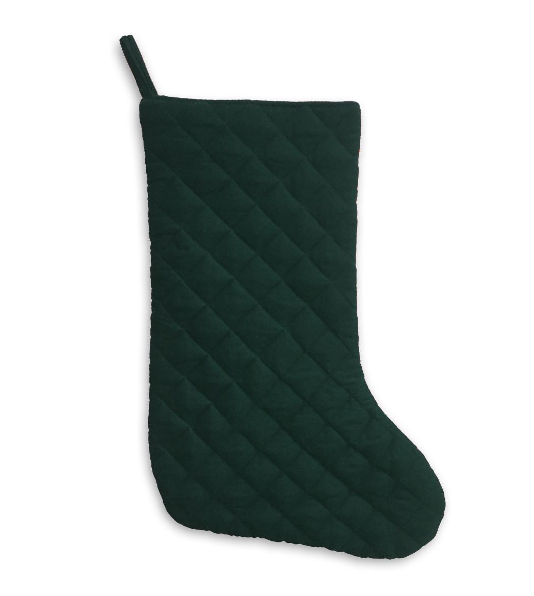 Christmas stocking hand made machine quilted bottle green velvet thick(16 inc tall) traditional stocking by HOME HEART Brands(Made in India)