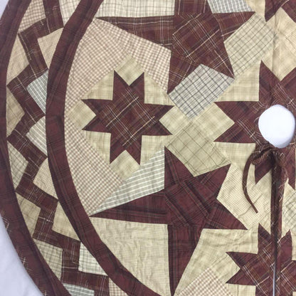 Christmas tree skirt hand made hand quilted patchwork colonial burgundy star Tree skirt with tie Thick Double Layer by HOME HEART Brands