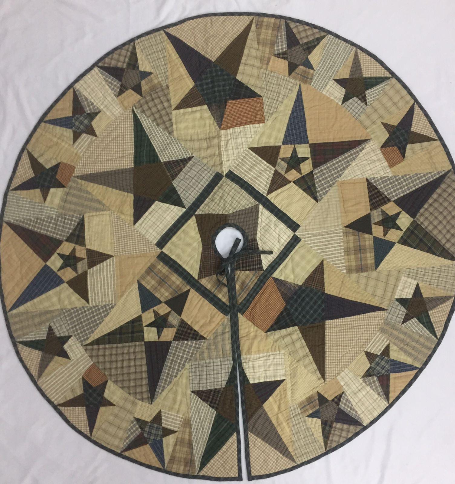 Christmas tree skirt 48 inch round hand made hand quilted patchwork primitive star plaid tree skirt Thick Double Layer by HOME HEART Brands