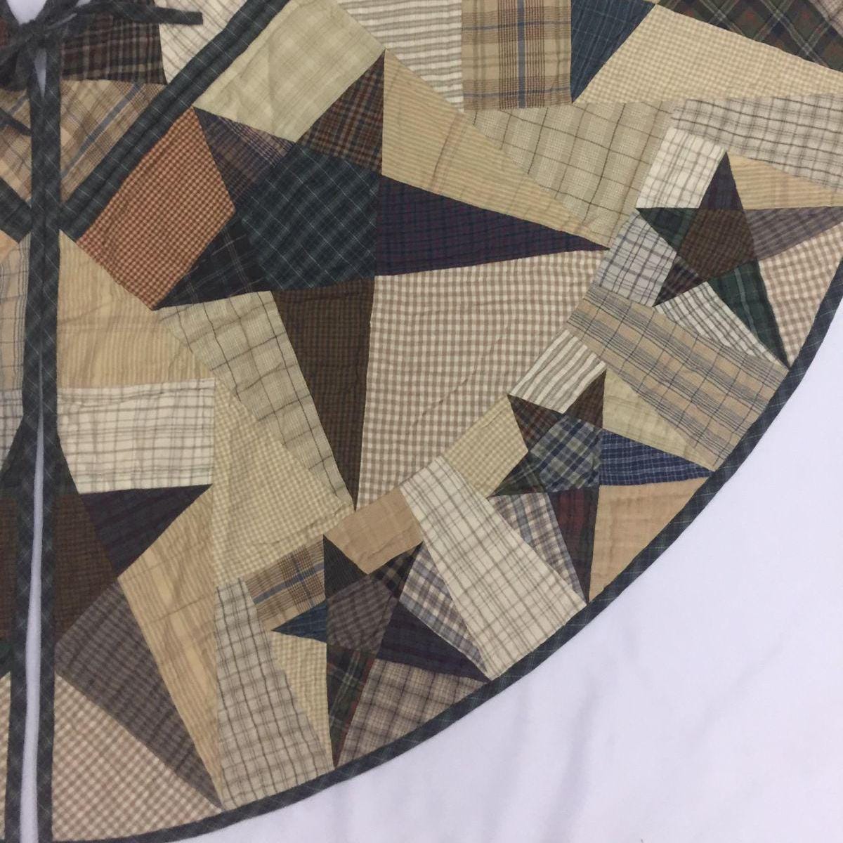 Christmas tree skirt 48 inch round hand made hand quilted patchwork primitive star plaid tree skirt Thick Double Layer by HOME HEART Brands