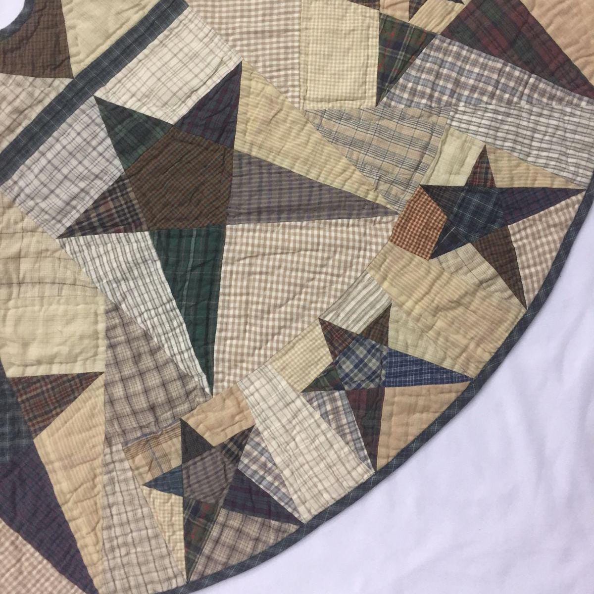 Christmas tree skirt 48 inch round hand made hand quilted patchwork primitive star plaid tree skirt Thick Double Layer by HOME HEART Brands