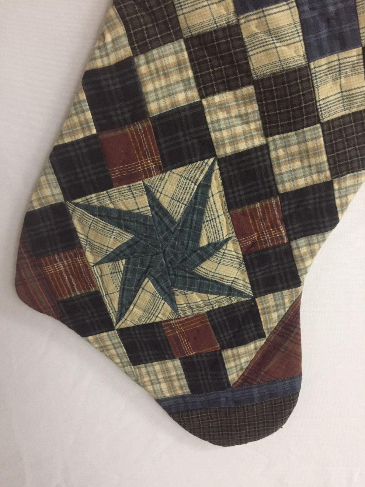 Christmas stocking hand made multi plaid hand quilted trip around Christmas decorate Handmade heirloom by HOME HEART Brands(Made in India)