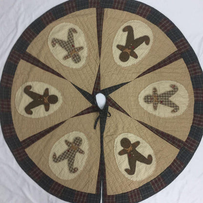 Christmas tree skirt hand made hand quilted patchwork embroidered Ginger bread plaid thick Heirloom by HOME HEART Brands(Made in India)