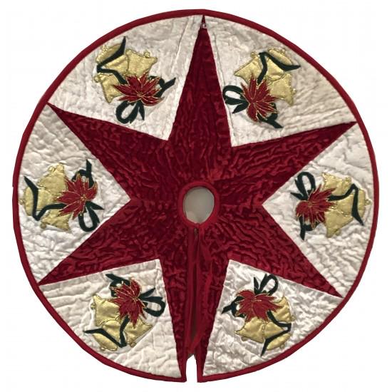 Christmas tree skirt  quilted velvet embroidered Christmas bell 46" round patchwork Thick Double Layer by HOME HEART Brands(Made in India)