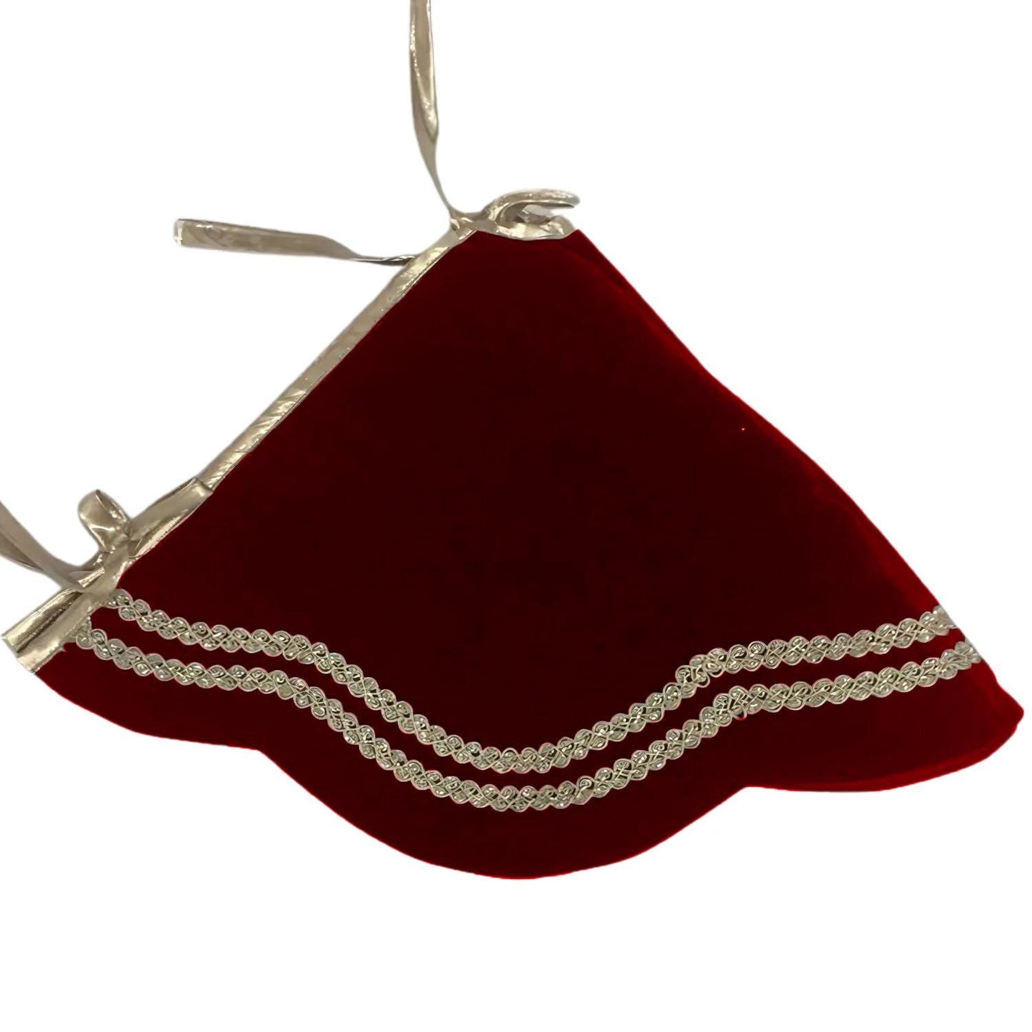 Christmas Tree Skirt Handcrafted Scallop Design burgundy wine Velvet, Gold Trim Double Layer Heirloom by HOME HEART Brands(Made in India)
