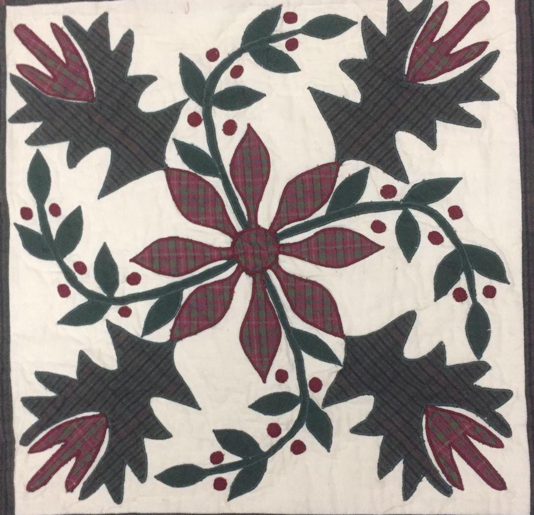 Hand made Throw Quilt, Table Toppers 44"x44" christmas poinsettia embroidered Hand Quilted Cotton quilt by Home Heart brands (Made in India)