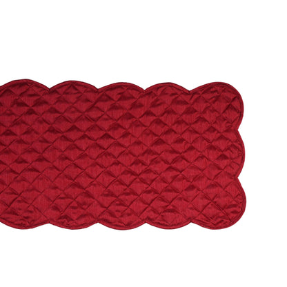 Dupioni silk quilted Table Runner & Toppers cardinal red scallop border reversible double layer by Home Heart Brands(made in INDIA)