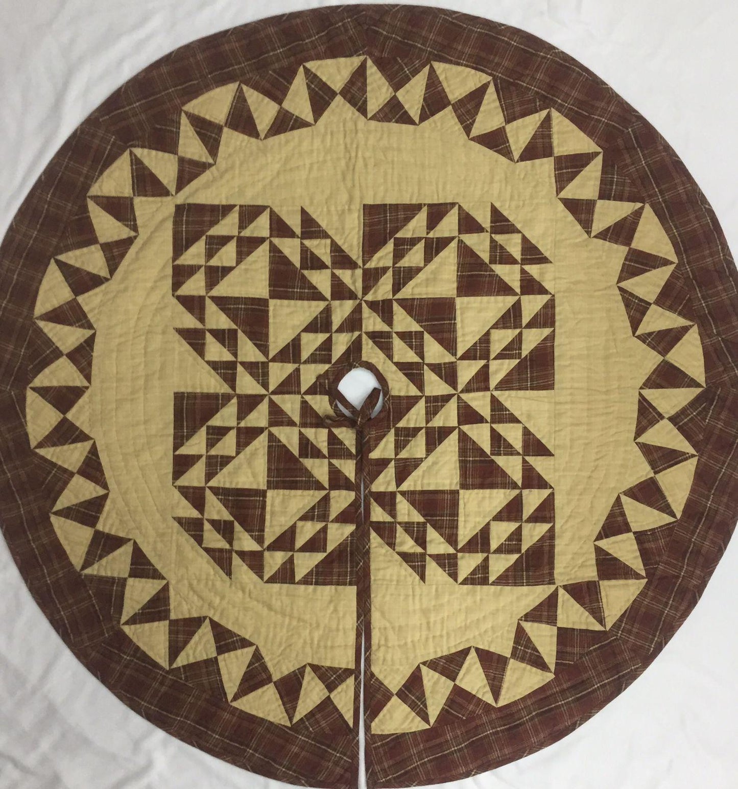 Christmas tree skirt 46" hand made hand quilted colonial plaid quilt thick Double Layer Heirloom Quality by HOME HEART Brands Made in India