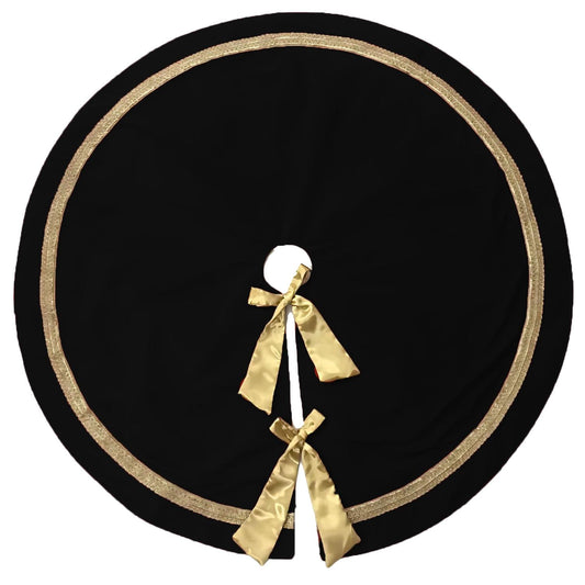 Christmas tree skirt hand crafted Luxurious black velvet & satin bow double Layer Heirloom Quality by HOME HEART Brands(Made in India)
