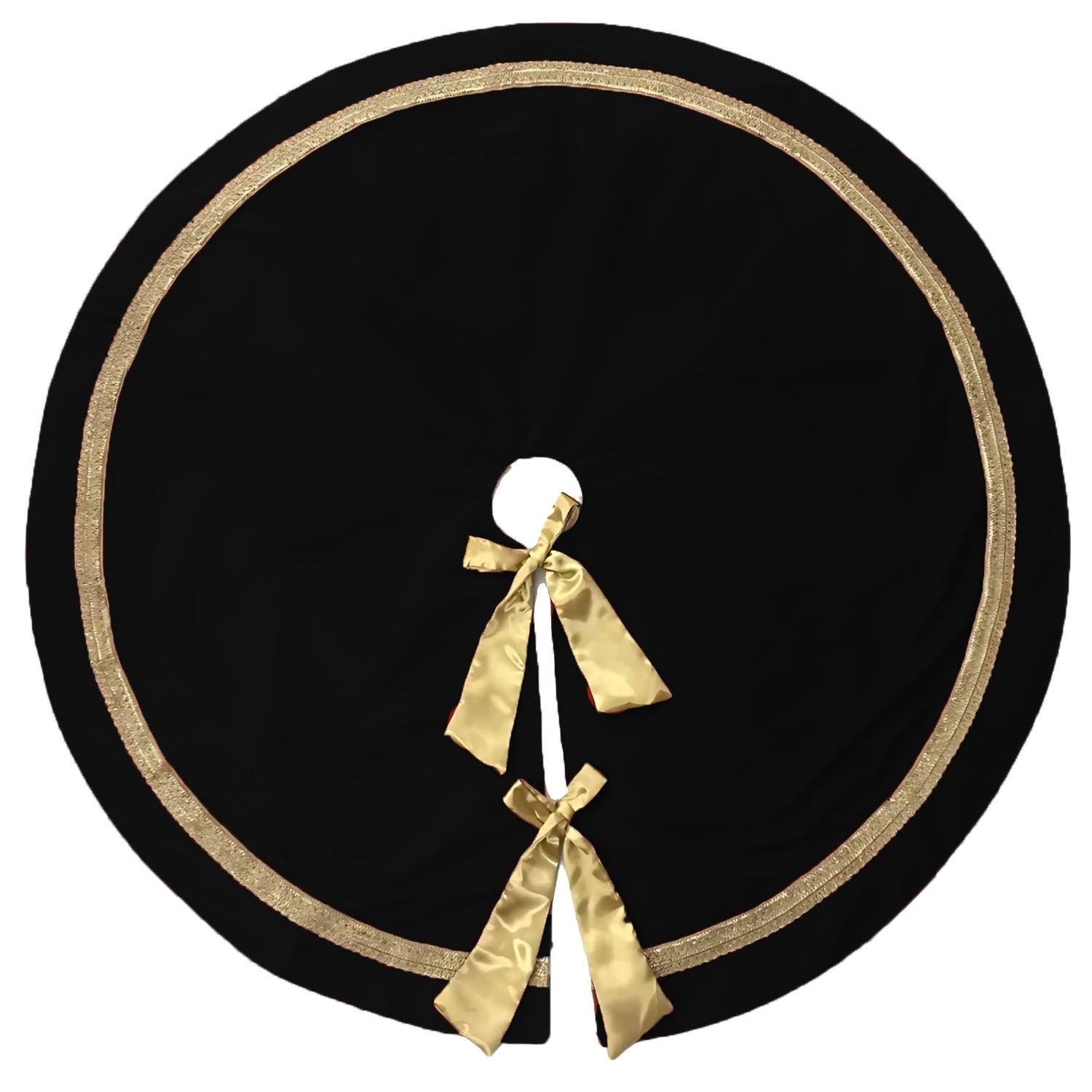 Christmas tree skirt hand crafted Luxurious black velvet & satin bow double Layer Heirloom Quality by HOME HEART Brands(Made in India)