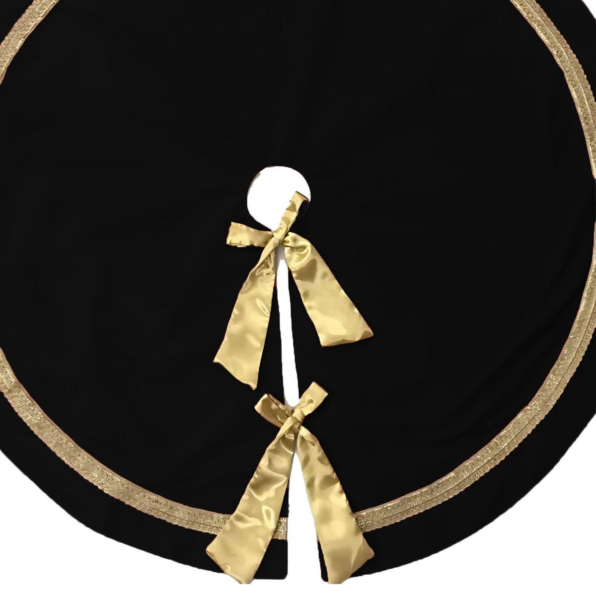 Christmas tree skirt hand crafted Luxurious black velvet & satin bow double Layer Heirloom Quality by HOME HEART Brands(Made in India)