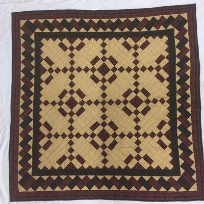 Hand made Hand quilted Throw Quilt, Table Toppers 44"x44" Nine patch square patchwork Cotton quilt by Home Heart brands (Made in India)