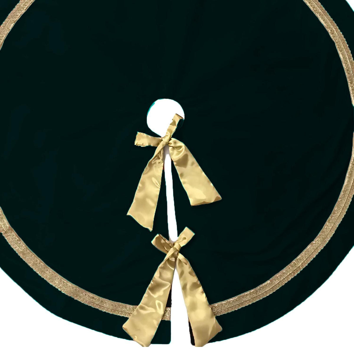 Christmas tree skirt hand crafted bow & luxurious bottle green velvet with gold border double Layer by HOME HEART Brands(Made in India)