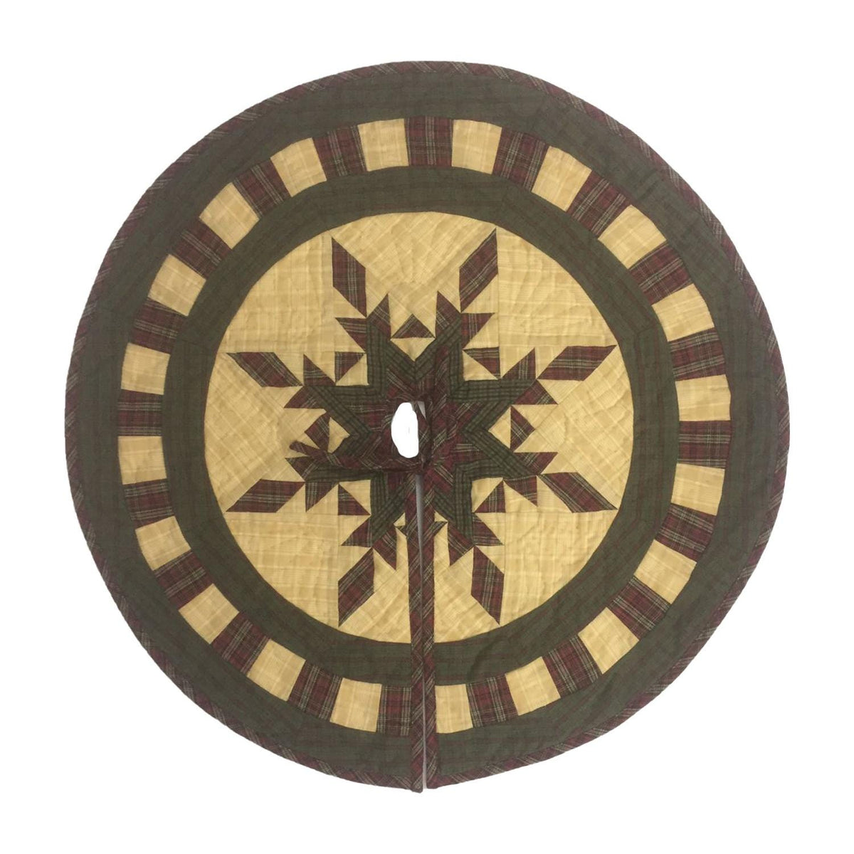 Christmas tree skirt hand made hand quilted Feathered Star plaid thick Double Layer Heirloom Quality by HOME HEART Brands( Made in India)