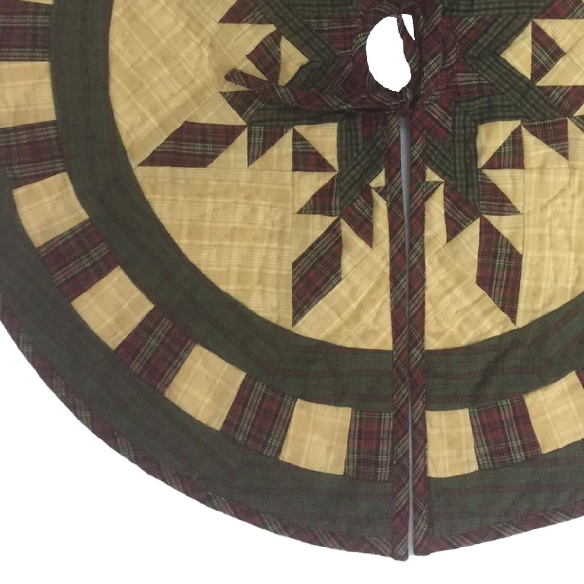 Christmas tree skirt hand made hand quilted Feathered Star plaid thick Double Layer Heirloom Quality by HOME HEART Brands( Made in India)