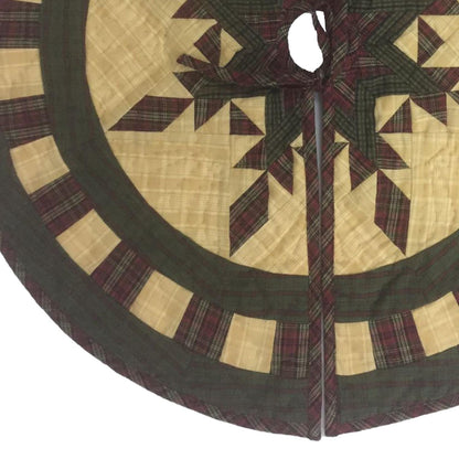 Christmas tree skirt hand made hand quilted Feathered Star plaid thick Double Layer Heirloom Quality by HOME HEART Brands( Made in India)