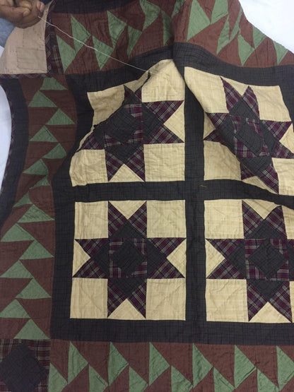 Hand made Hand quilted Throw Quilt, Table Toppers 44"x44" Christmas star patchwork Cotton quilt by Home Heart brands (Made in India)