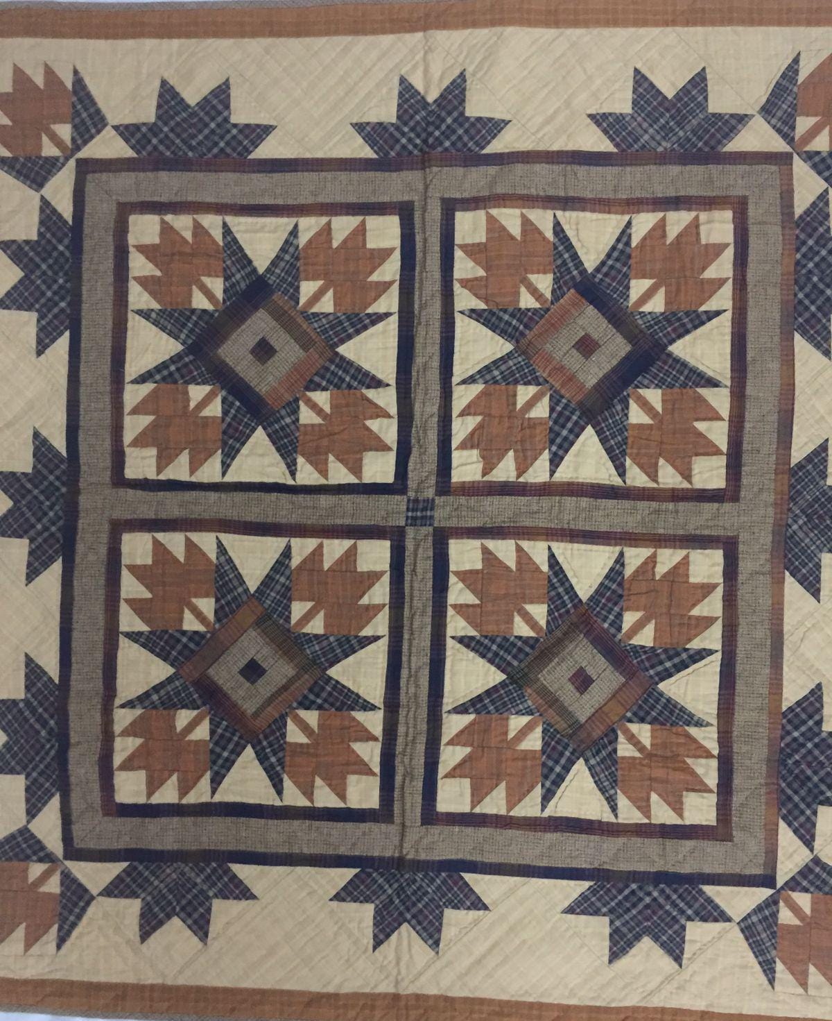 Hand made wall hanging quilt, Throws, Table topper Hand quilted Autumn leaves star 44"x44" Cotton Heirloom Quality by HOME HEART Brands