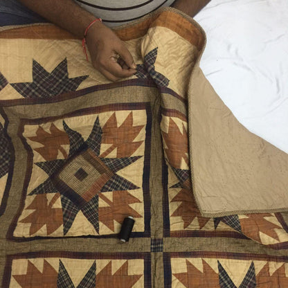 Hand made wall hanging quilt, Throws, Table topper Hand quilted Autumn leaves star 44"x44" Cotton Heirloom Quality by HOME HEART Brands