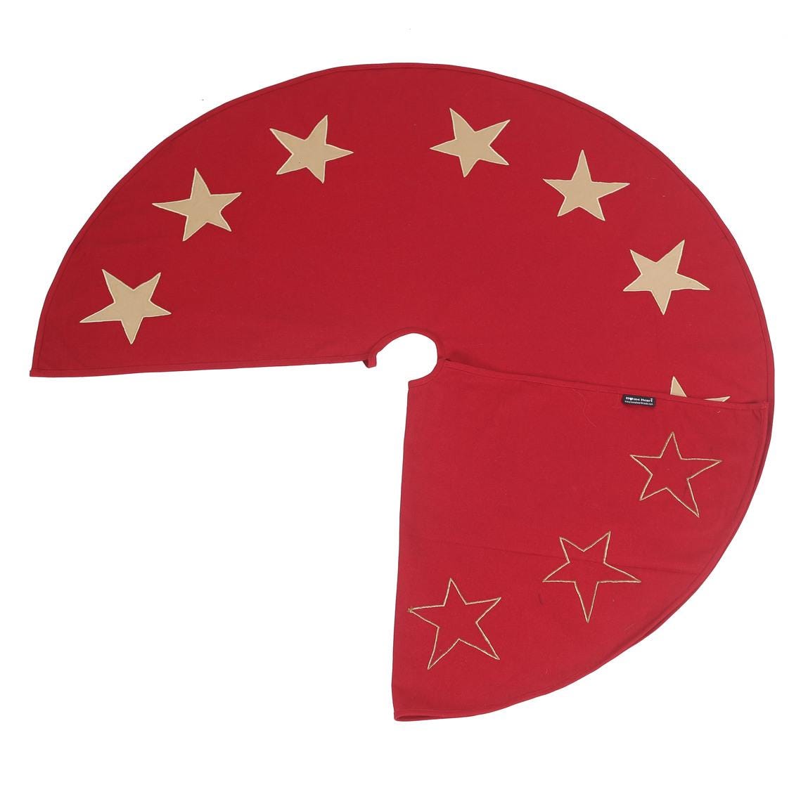 Christmas tree skirt Cotton Sturdy red Duck Fabric & beige Star Appliqued Embroidered by HOME HEART Brands