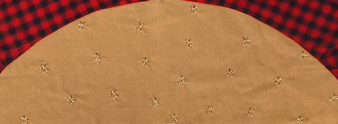 Christmas tree skirt Cotton Sturdy beige Duck Fabric & red black plaid border with star stitch jari hand Embroidered by HOME HEART Brands