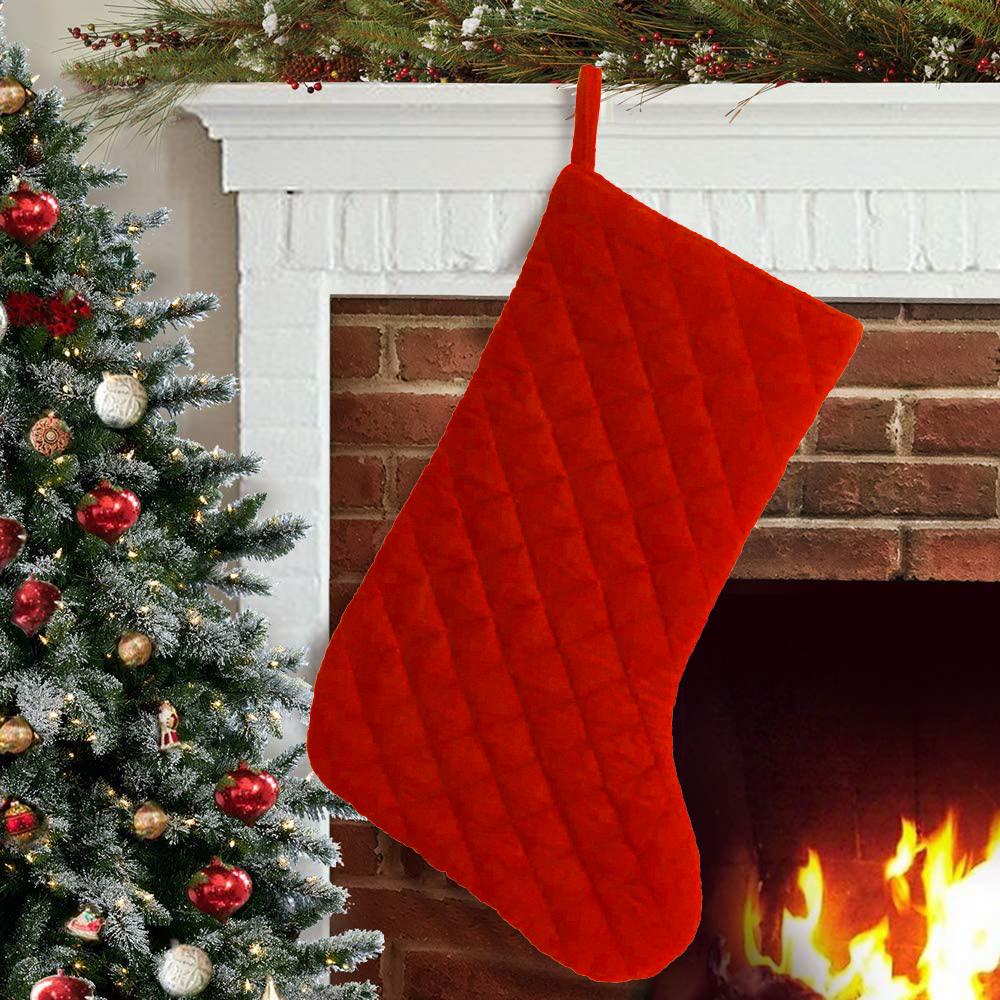 Christmas stocking hand made machine quilted Traditional red velvet thick(16 inc tall)Christmas stocking by HOME HEART Brands(Made in India)
