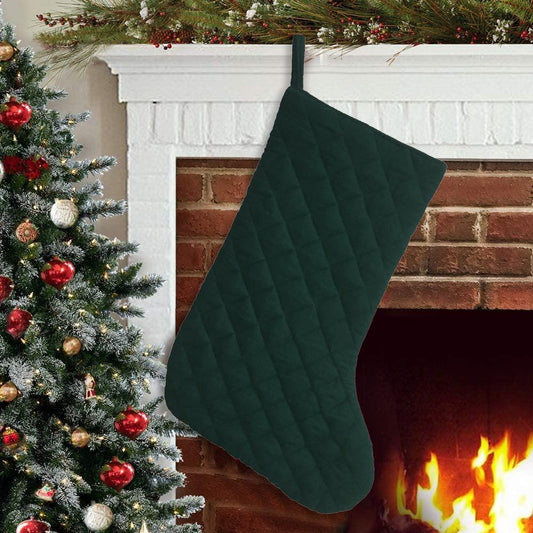 Christmas stocking hand made machine quilted bottle green velvet thick(16 inc tall) traditional stocking by HOME HEART Brands(Made in India)