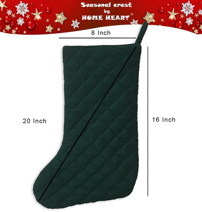 Christmas stocking hand made machine quilted bottle green velvet thick(16 inc tall) traditional stocking by HOME HEART Brands(Made in India)