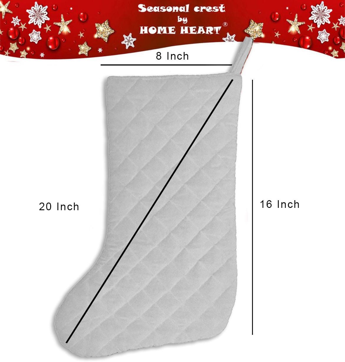 Christmas stocking hand made machine quilted off-white velvet thick(16 inc tall) traditional stocking by HOME HEART Brands(Made in India)