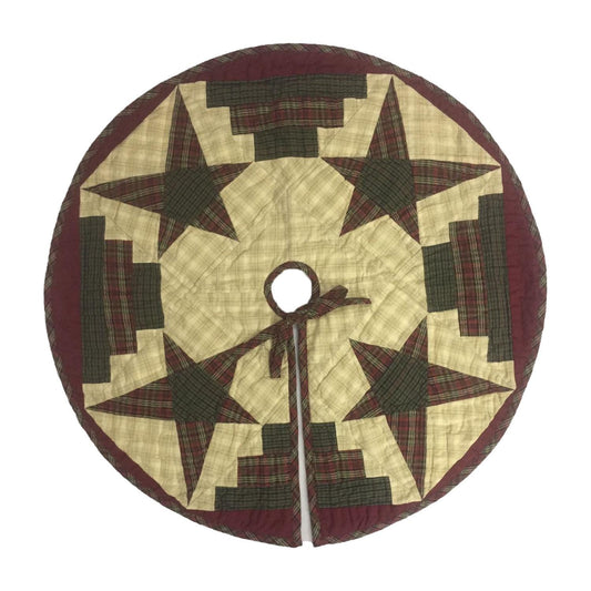 Christmas tree skirt 24" inch hand made hand quilted star & stripes plaid Heirloom Quality tree skirt by HOME HEART Brands( Made in India)