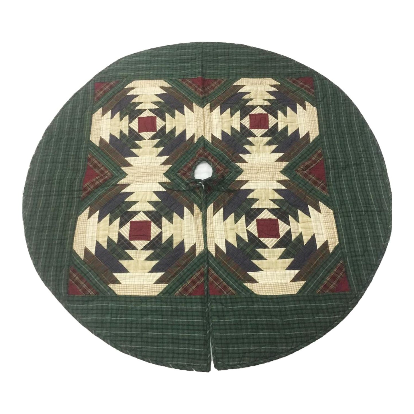 Christmas tree skirt 24" inch hand made hand quilted Pinwheel plaid thick Double Layer Heirloom Quality by HOME HEART Brands( Made in India)
