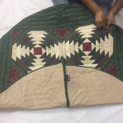 Christmas tree skirt 24" inch hand made hand quilted Pinwheel plaid thick Double Layer Heirloom Quality by HOME HEART Brands( Made in India)