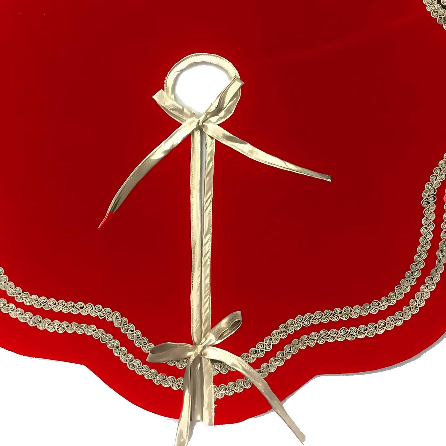 Christmas Tree Skirt Handcrafted Scallop Design Red Velvet with Gold Trim Double Layer Heirloom Quality by HOME HEART Brands(Made in India)