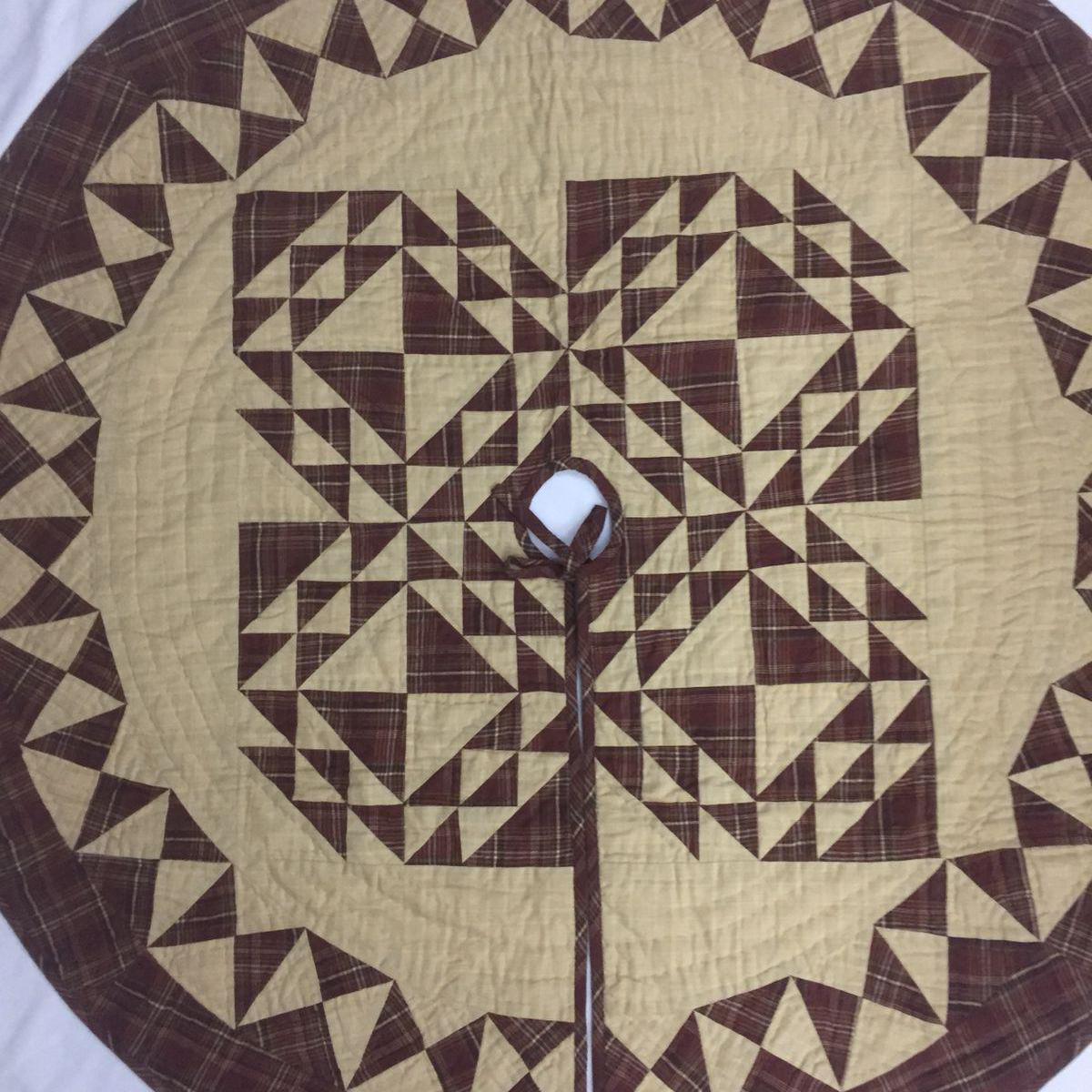 Christmas tree skirt 46" hand made hand quilted colonial plaid quilt thick Double Layer Heirloom Quality by HOME HEART Brands Made in India