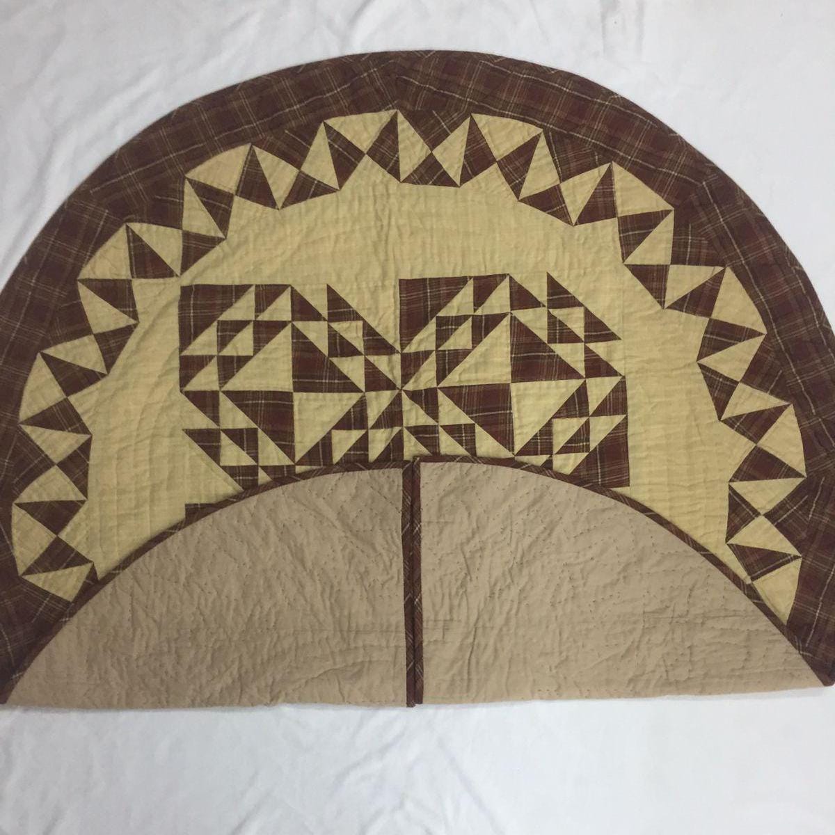 Christmas tree skirt 46" hand made hand quilted colonial plaid quilt thick Double Layer Heirloom Quality by HOME HEART Brands Made in India