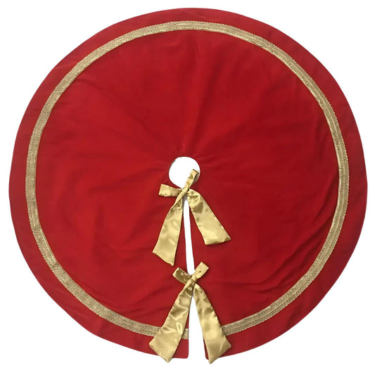 Christmas tree skirt Luxurious red velvet satin bow double Layer Heirloom Quality by HOME HEART Brands(Made in India)