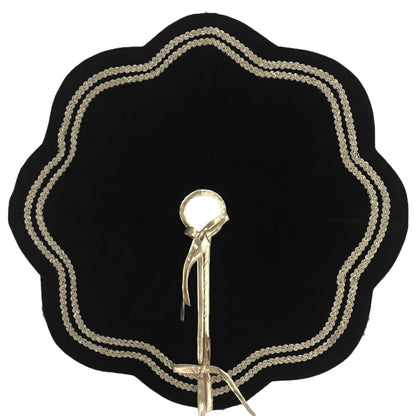 Christmas Tree Skirt Handcrafted Scallop Design black Velvet, Gold Trim Double Layer Heirloom tree skirt by HOME HEART Brands(Made in India)
