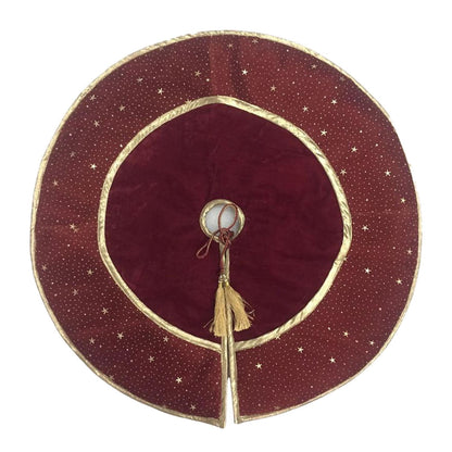 Christmas tree skirt classic micro maroon red Velvet fabric with gold bonded star fabric border Thick Double Layer by HOME HEART Brands