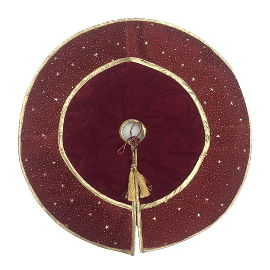 Christmas tree skirt classic micro maroon red Velvet fabric with gold bonded star fabric border Thick Double Layer by HOME HEART Brands