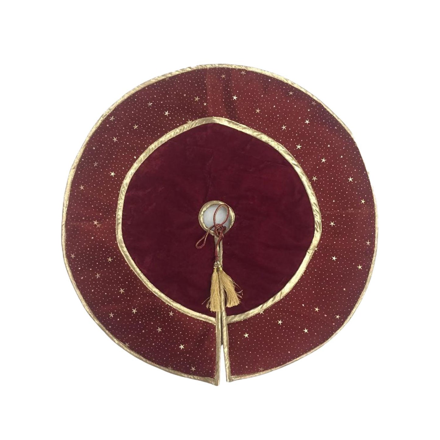 Christmas tree skirt classic micro maroon red Velvet fabric with gold bonded star fabric border Thick Double Layer by HOME HEART Brands